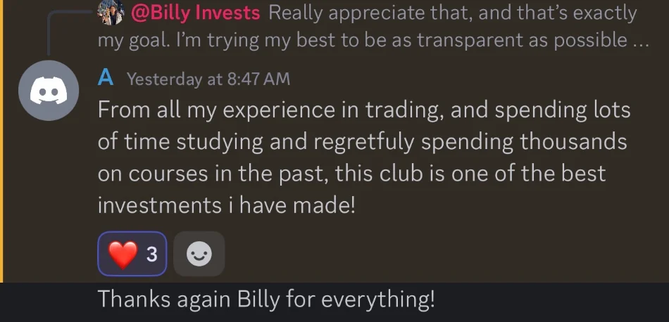 Member review thanking Billy