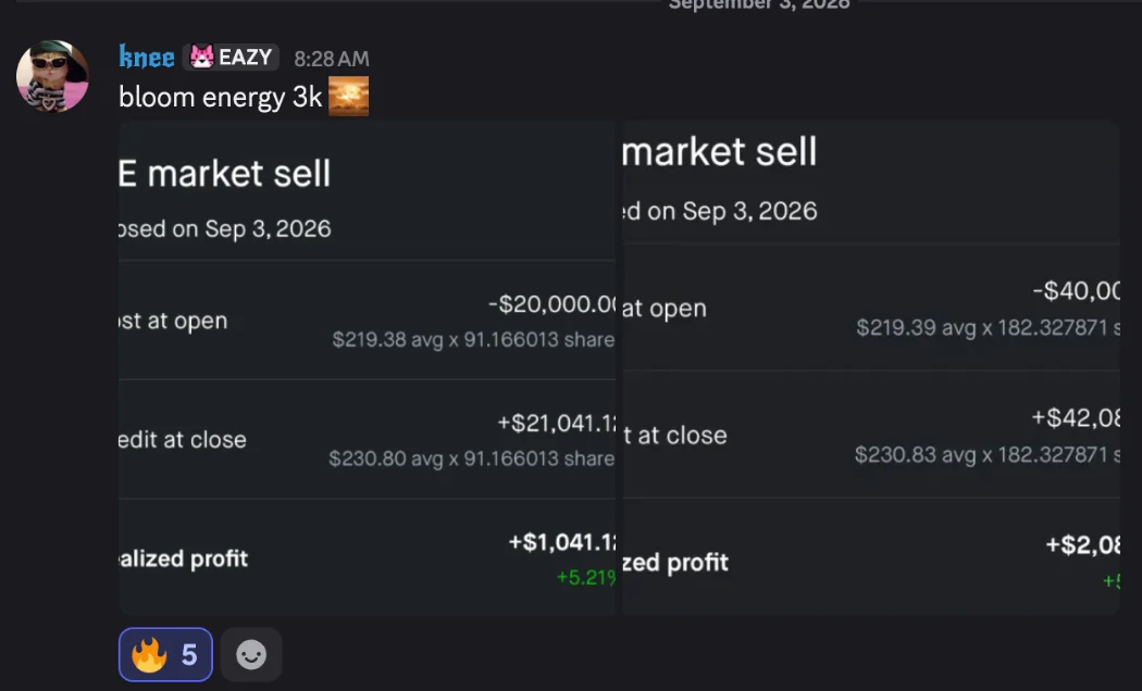 Member win: around $3.1K on Bloom Energy