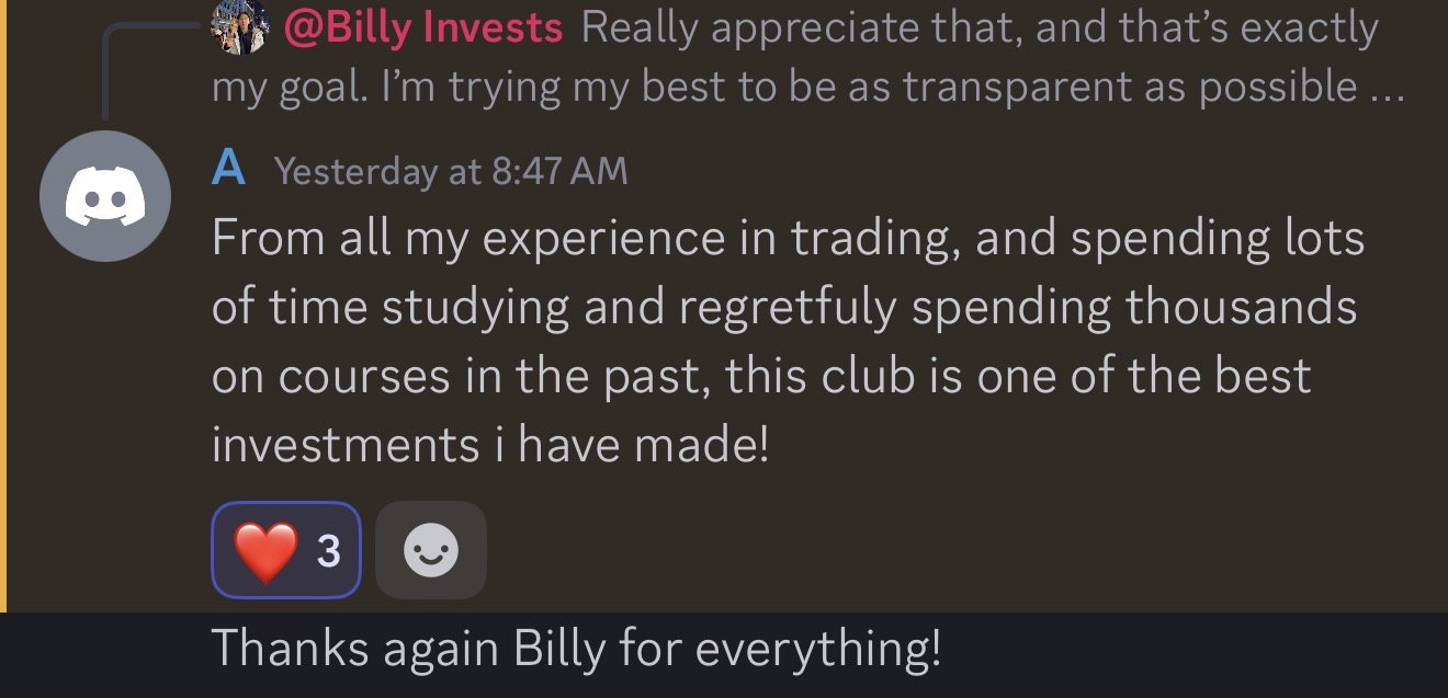 Member review thanking Billy